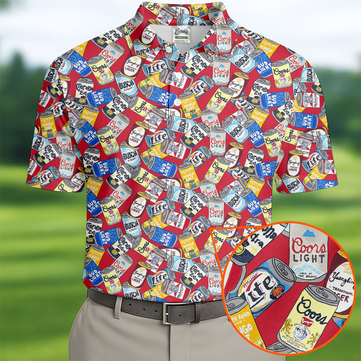 American Beer Cans Red Golf Shirt, Golf And Beer Polo ShirtFor Men, Golf Shirts For Men