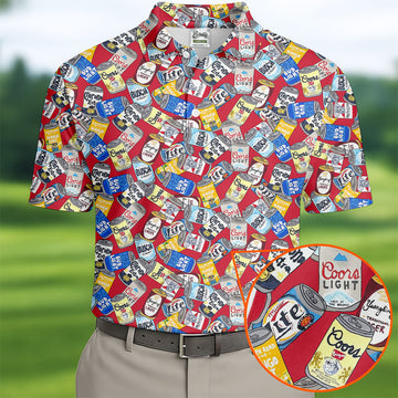 American Beer Cans Red Golf Shirt, Golf And Beer Polo ShirtFor Men, Golf Shirts For Men