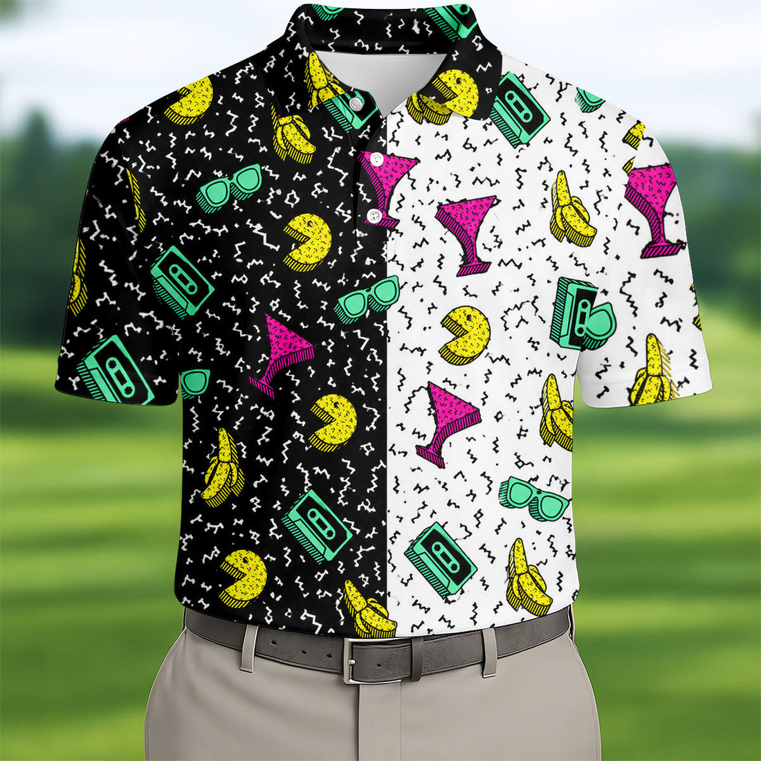 Retro Cassette Sunglasses Cocktail Banana Split Golf Shirt, Hawaiian Golf Shirt, Mens Golf Shirts, Golf Apparel For Men