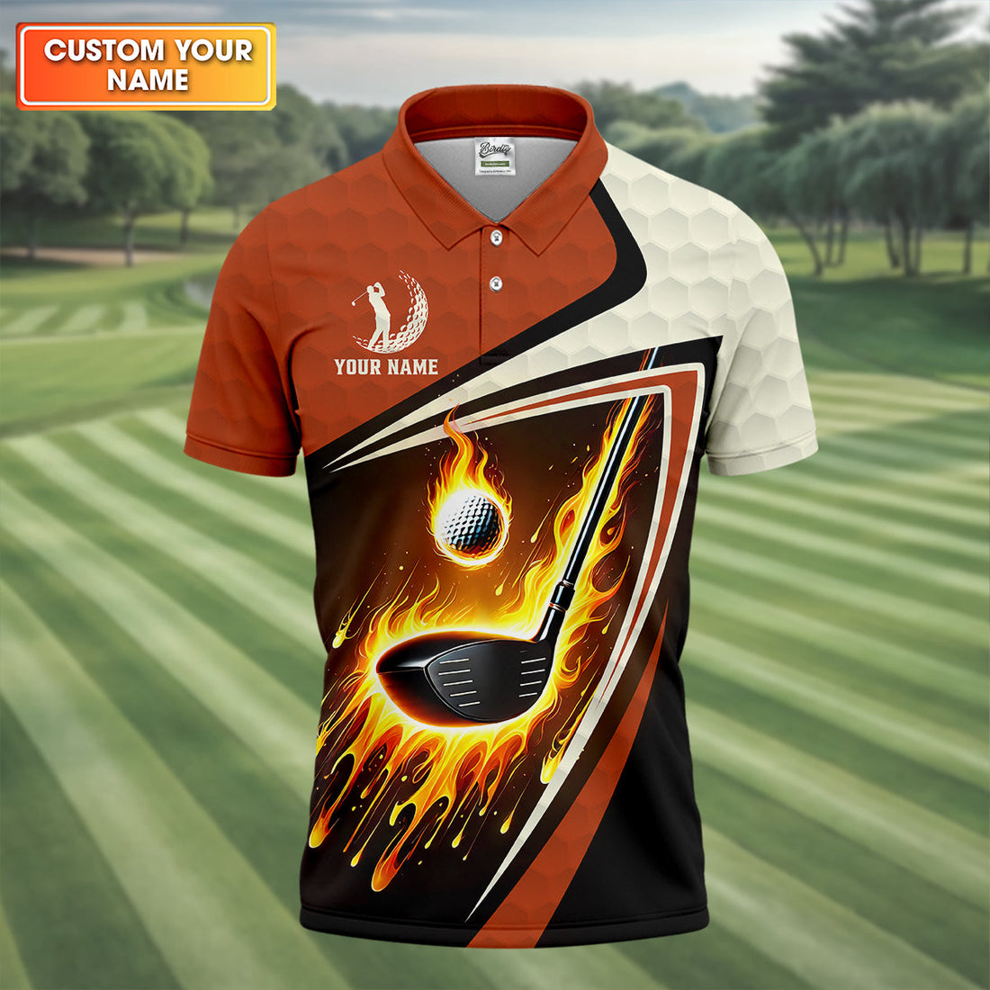 Fire Golf Ball Custom Men's Golf Polo ShirtFunny Golf Shirt, Christmas Golf Gift