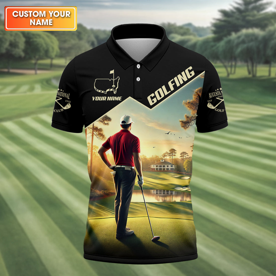 Custom Augusta Golfer Men's Golf Polo ShirtGolfing Apparel, Mens Golf Gift, Funny Golf Polo Shirt