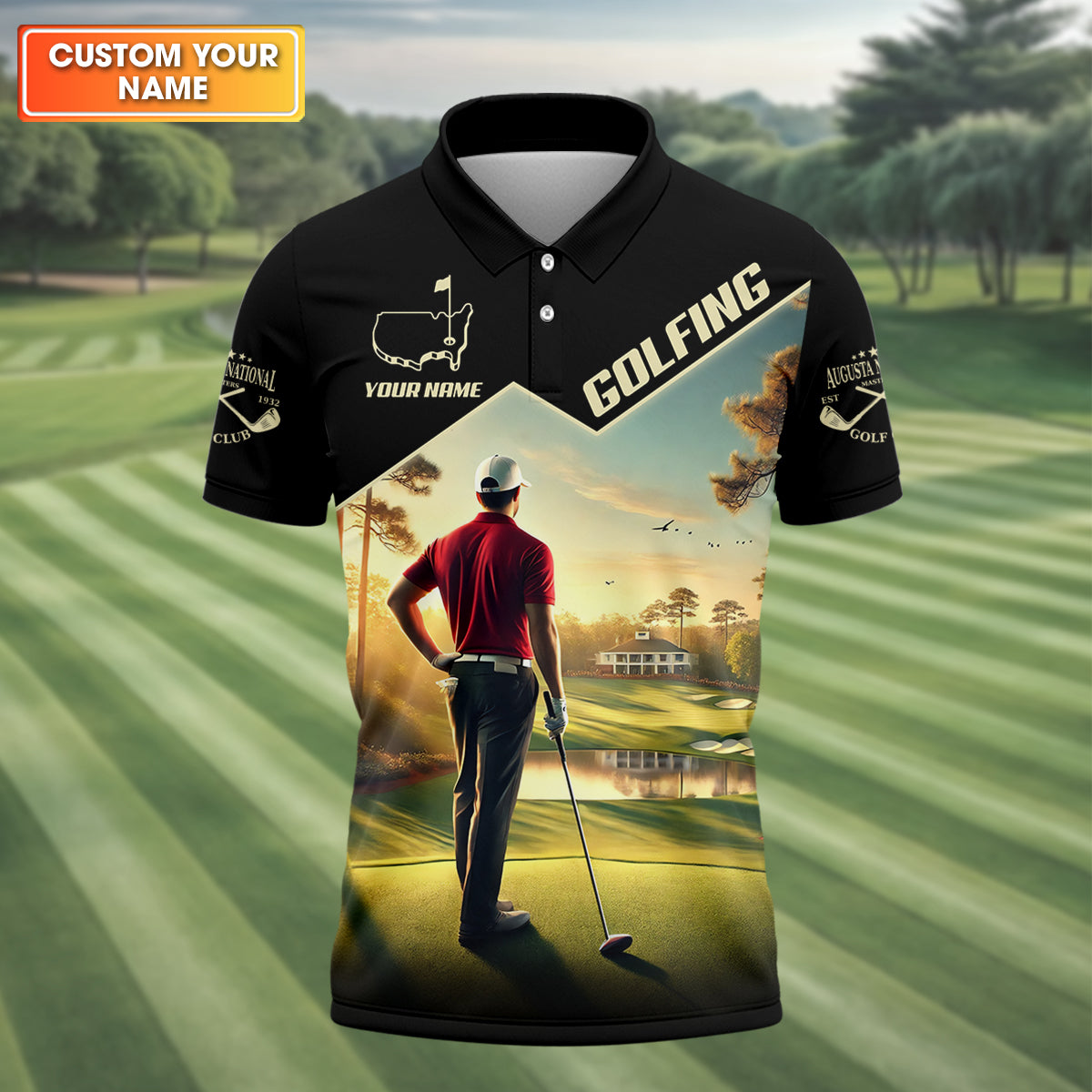 Custom Augusta Golfer Men's Golf Polo ShirtGolfing Apparel, Mens Golf Gift, Funny Golf Polo Shirt