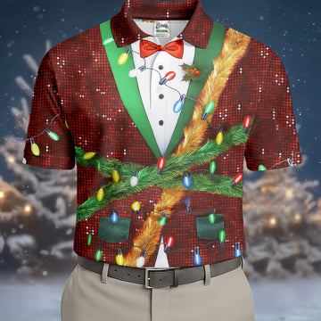 Christmas Lights Disco Ball Pattern Men's Golf Polo Shirttmas Golf Shirt, Golf Gift For Men