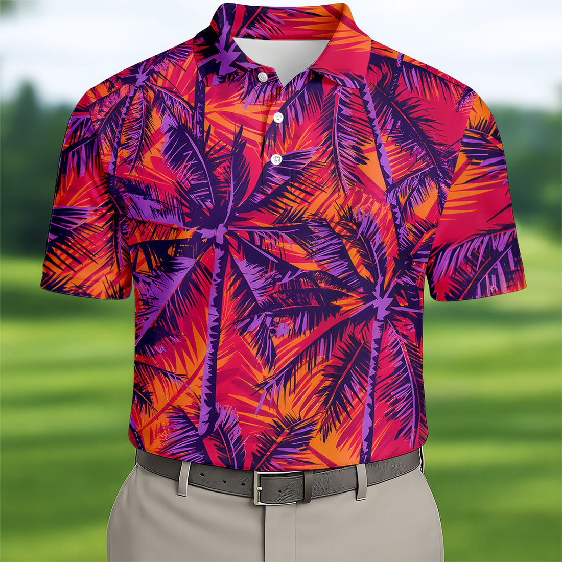 Purple Palm Tree Tropical Island Golf Shirt, Mens Golf Polo, Printed Golf Shirts