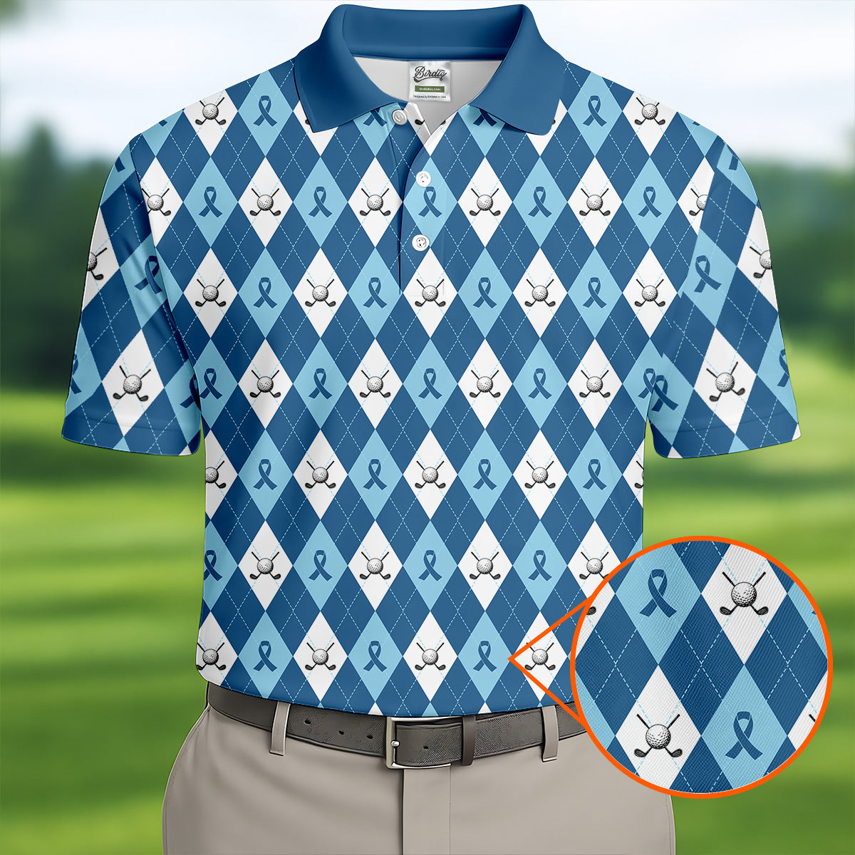 Prostate Cancer Blue And White Argyle Pattern Golf Tops For Men, Cancer Survivor Shirt, Cancer Awareness Shirt
