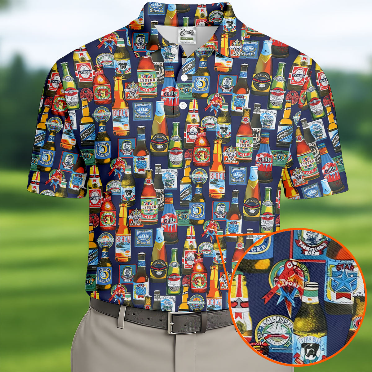 Beer Bottle Labels Navy Golf Shirt, Men's Funny Golf Shirts, Golf Tops For Men, Golf Shirts For Men