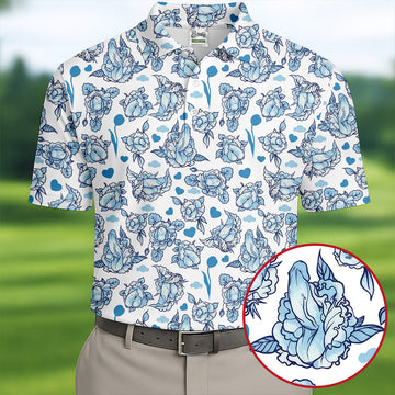 Blue Rose Floral Heart Pattern Golf Shirt, Polo Shirts For Men, Printed Golf Shirts