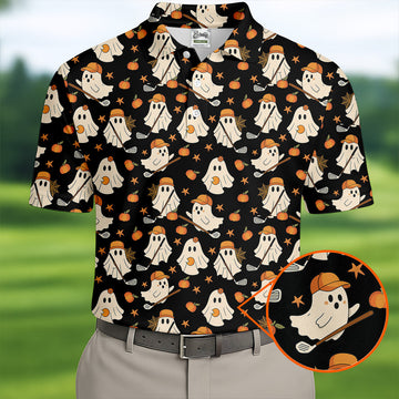 Boo Ghost Cute Pumpkin Halloween Black Golf Shirt, Halloween Gift Idea, Polo ShirtFor Men