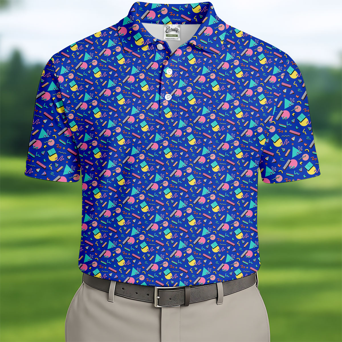 Memphis Pattern Hawaiian Golf Shirt, Retro Summer Men's Golf Shirt, Polo Shirts For Men