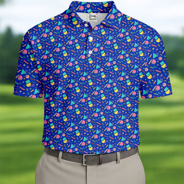 Memphis Pattern Hawaiian Golf Shirt, Retro Summer Men's Golf Shirt, Polo Shirts For Men