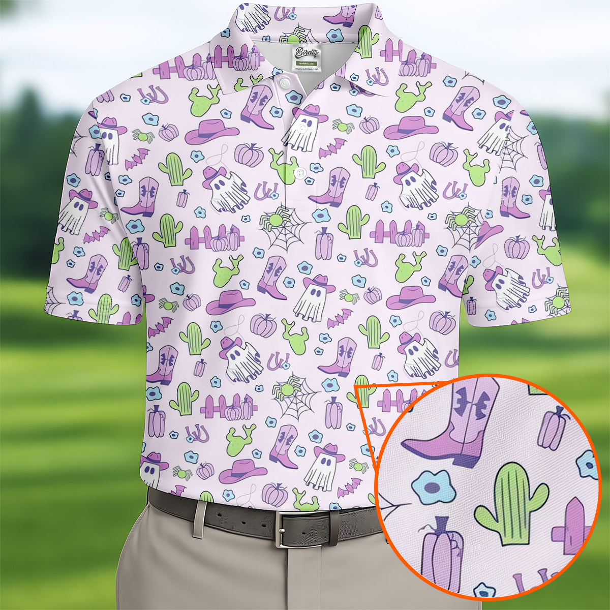 Western Halloween Purple Golf Tops For Men, Fun Golf Shirts For Men, Polo ShirtFor Men