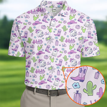 Western Halloween Purple Golf Tops For Men, Fun Golf Shirts For Men, Polo ShirtFor Men