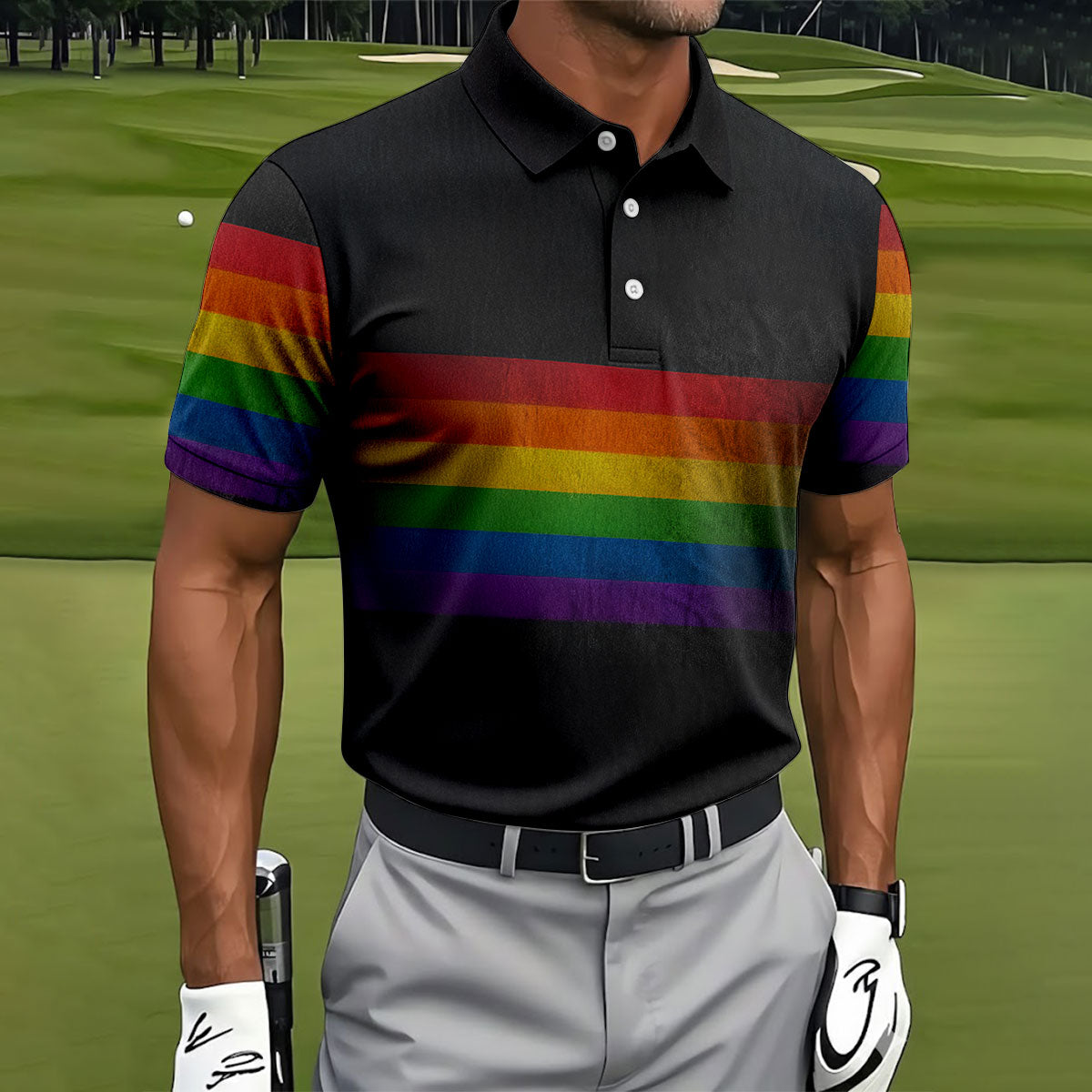 Pride Rainbow Flag Retro Golf Shirt, LGBTQ Month Polo Shirtor Men, Golf Shirts For Men