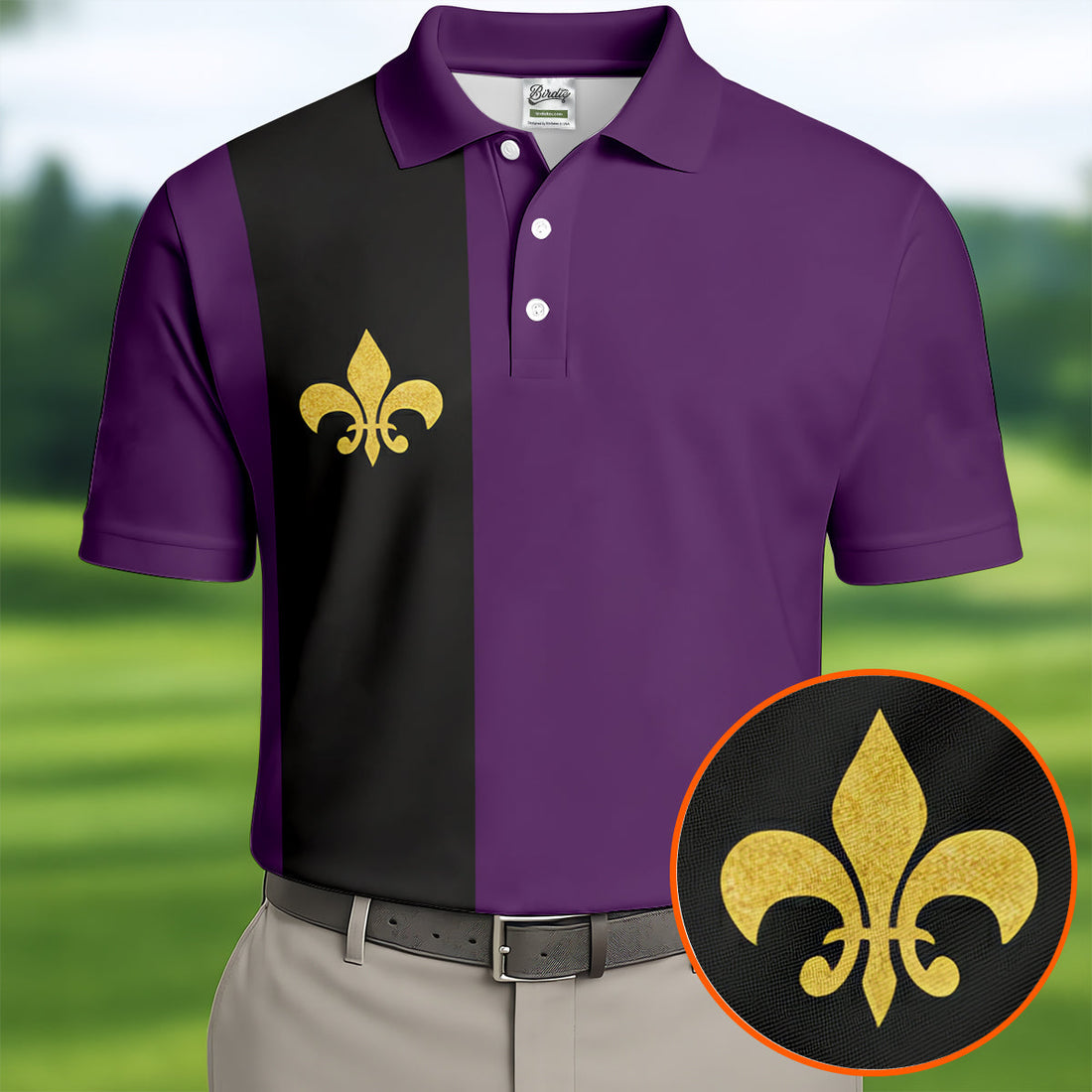 Mardi Gras Fleur De Lis Black Vertical Stripe Purple Golf Shirt, Polo ShirtFor Men, Golf Shirts For Men