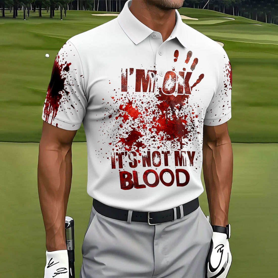 I'm OK It's Not My Blood Halloween Golf Polo Shirt, Mens Golf Apparel, Hawaiian Golf Shirt
