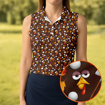 Golf Balls Turkey Fall Thanksgiving Golf Shirt, Womens Golf Apparel, Ladies Golf Tops