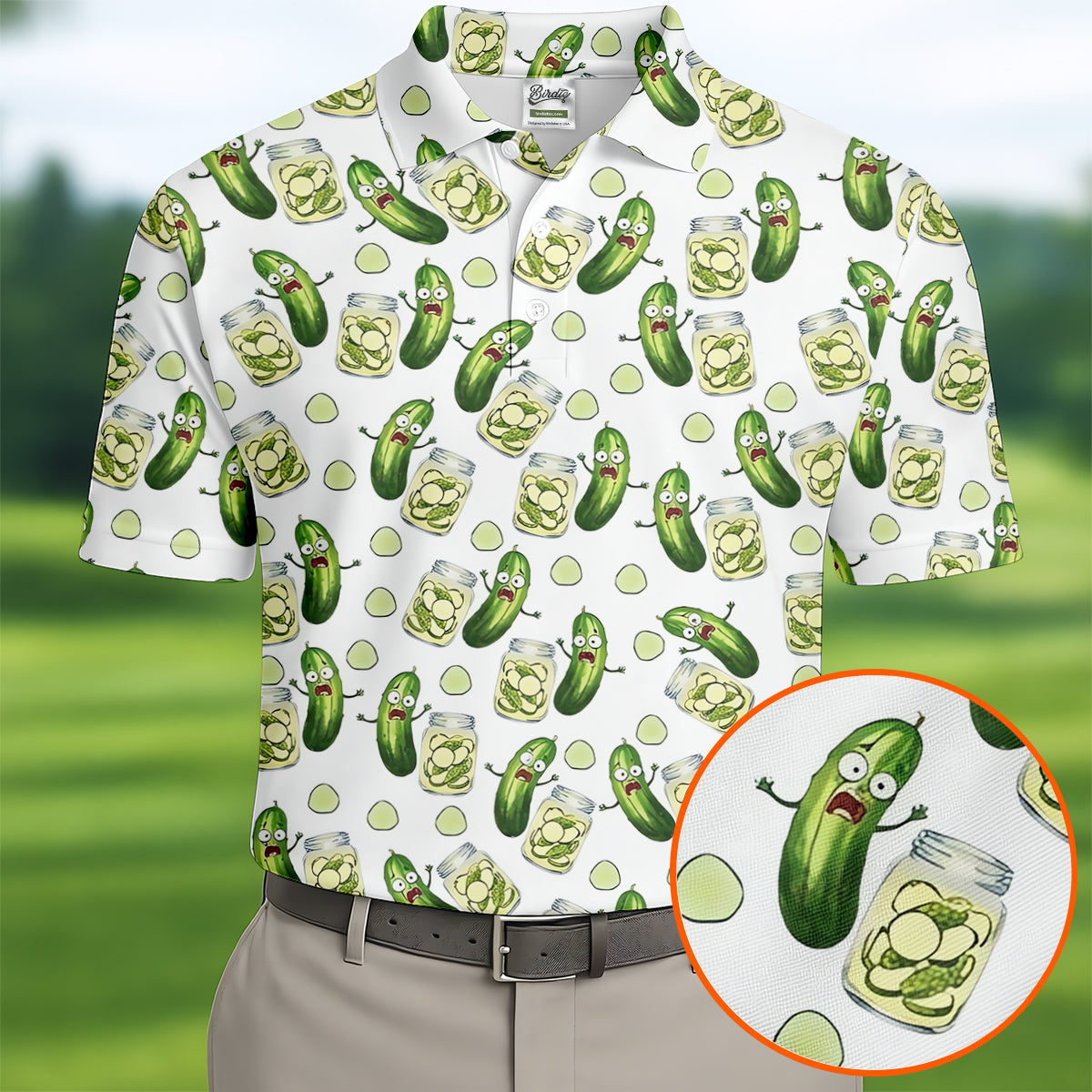 Funny Pickle Hawaiian Golf Shirt, Cartoon Style Men's Golf Shirt, Polo Shirts For Men