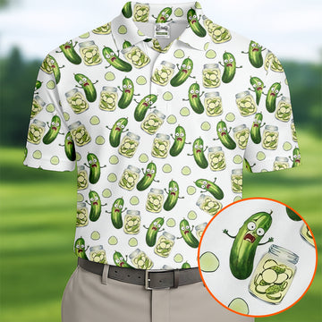 Funny Pickle Hawaiian Golf Shirt, Cartoon Style Men's Golf Shirt, Polo Shirts For Men