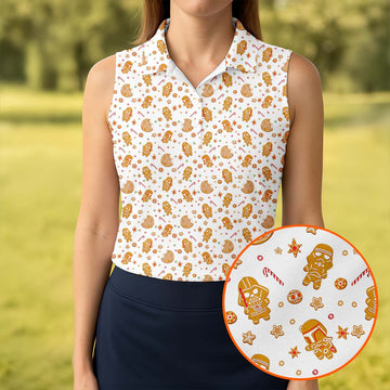 Funny Gingerbread Villain Character Christmas Golf Shirt, White Golf Polo, Women's Golf Tops