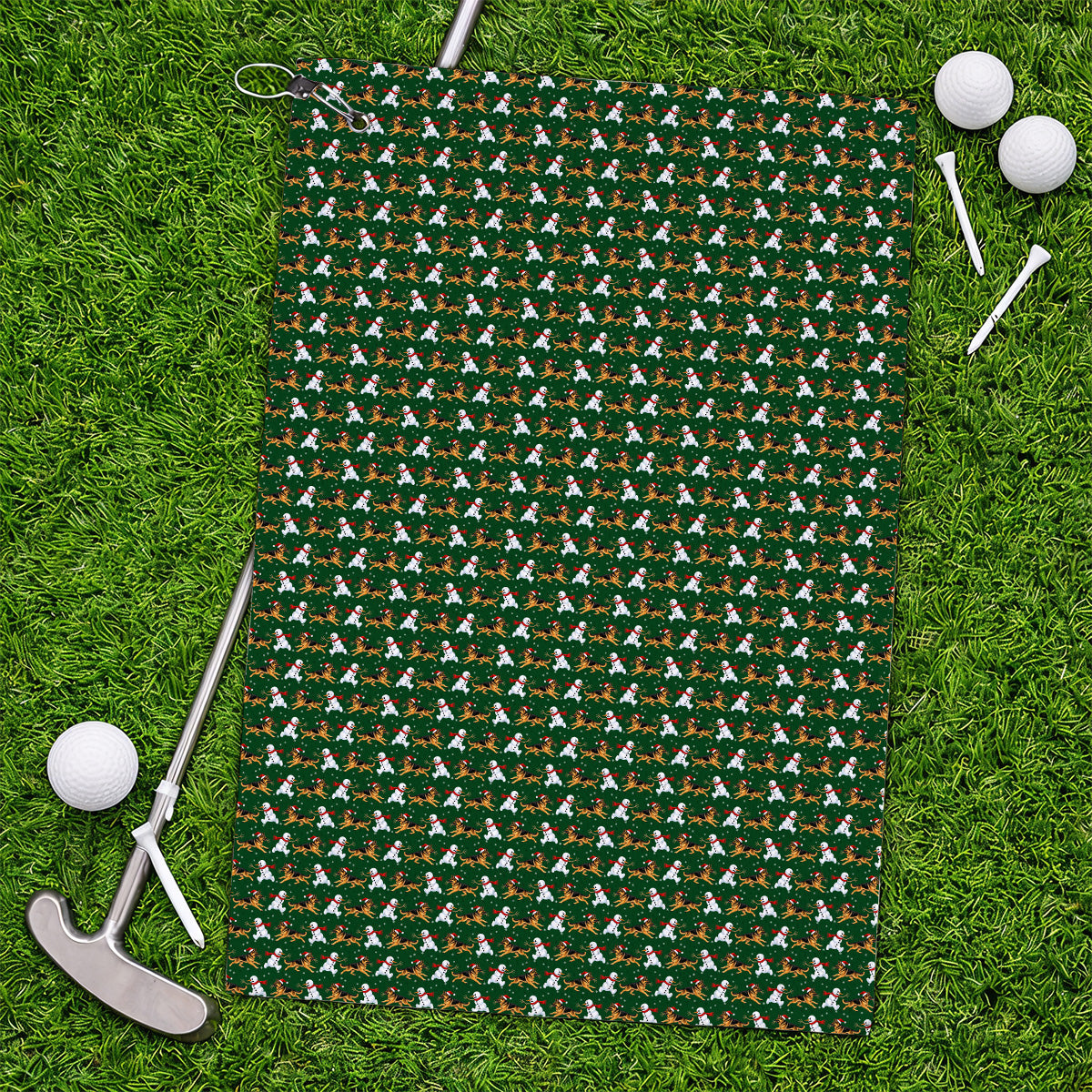 German Shepherd Christmas Golf Towels, Funny Snowman & Santa Dog Pattern Golf Towel, Xmas Golf Gift For Golfers