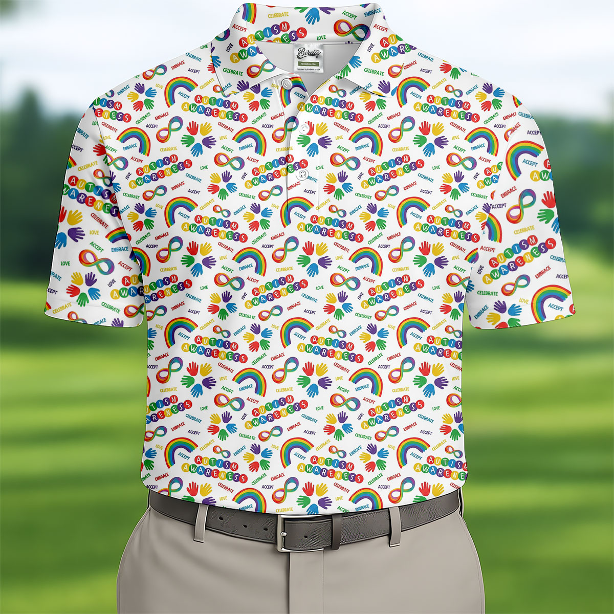 Autism Awareness Rainbow Pattern Colorful Handprints White Golf Shirt, Polo ShirtFor Men