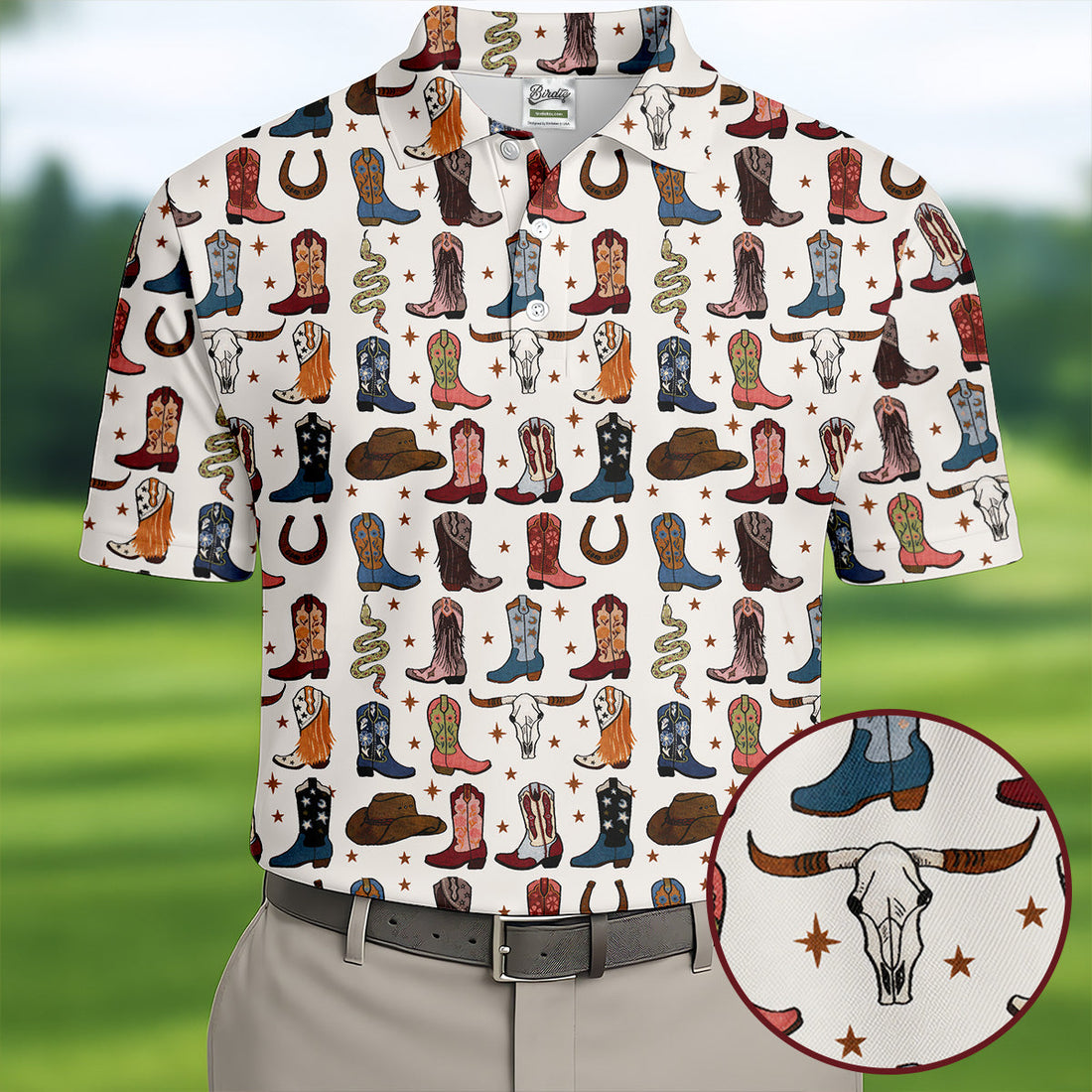 Western Cowboy Boots Horseshoes Pattern Retro Golf Shirt, Polo Shirt Men, Golf Shirts For Men