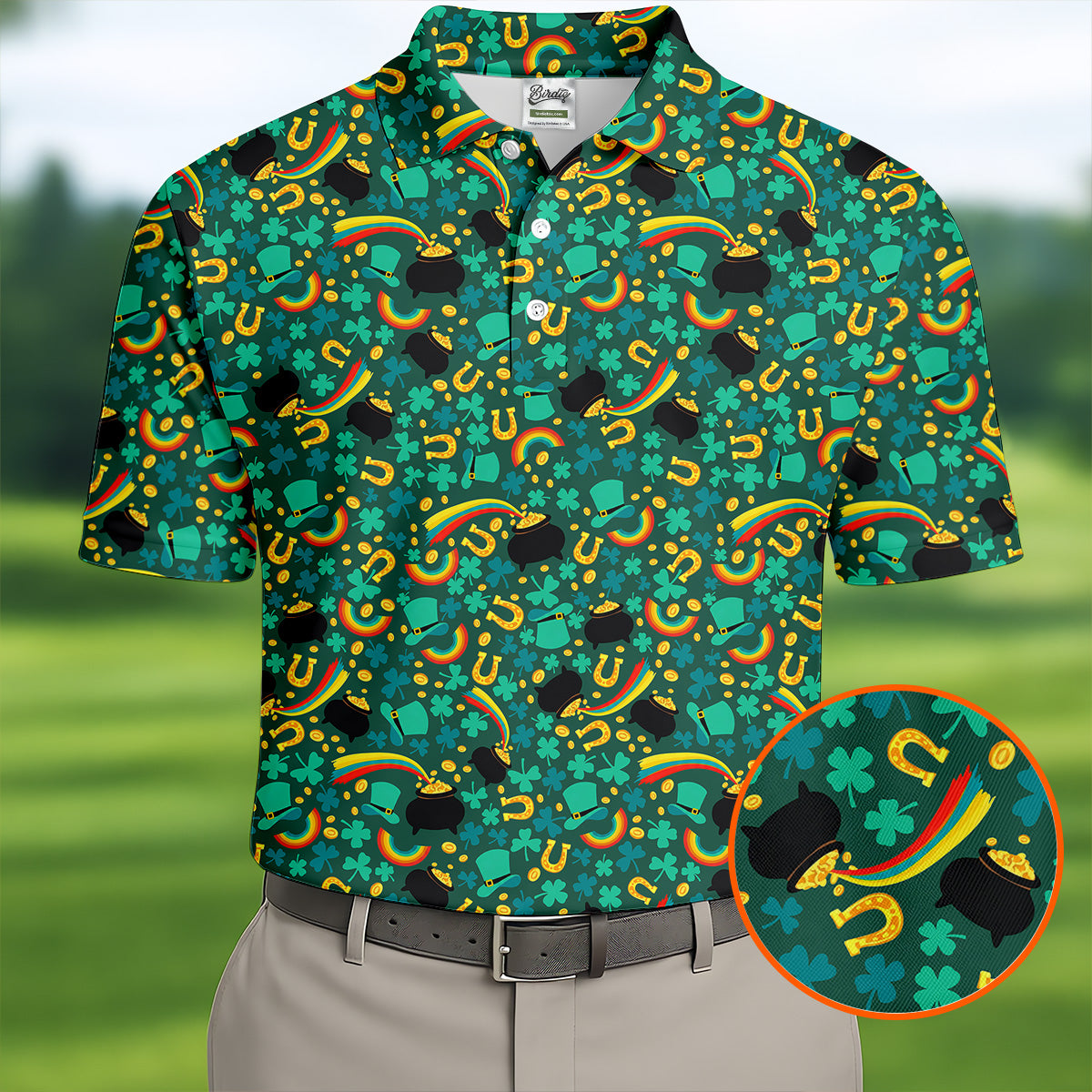 Shamrock Beer Lucky Four Leaf Clover St Patrick's Day Pot Of Gold Polo ShirtFor Men, Golf Gift For Men