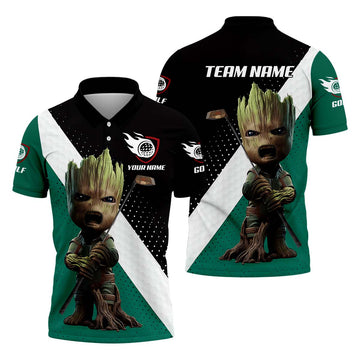 Angry BabyGroot Custom Golf Polo ShirtGift For Golfers, Golf Gift Ideas