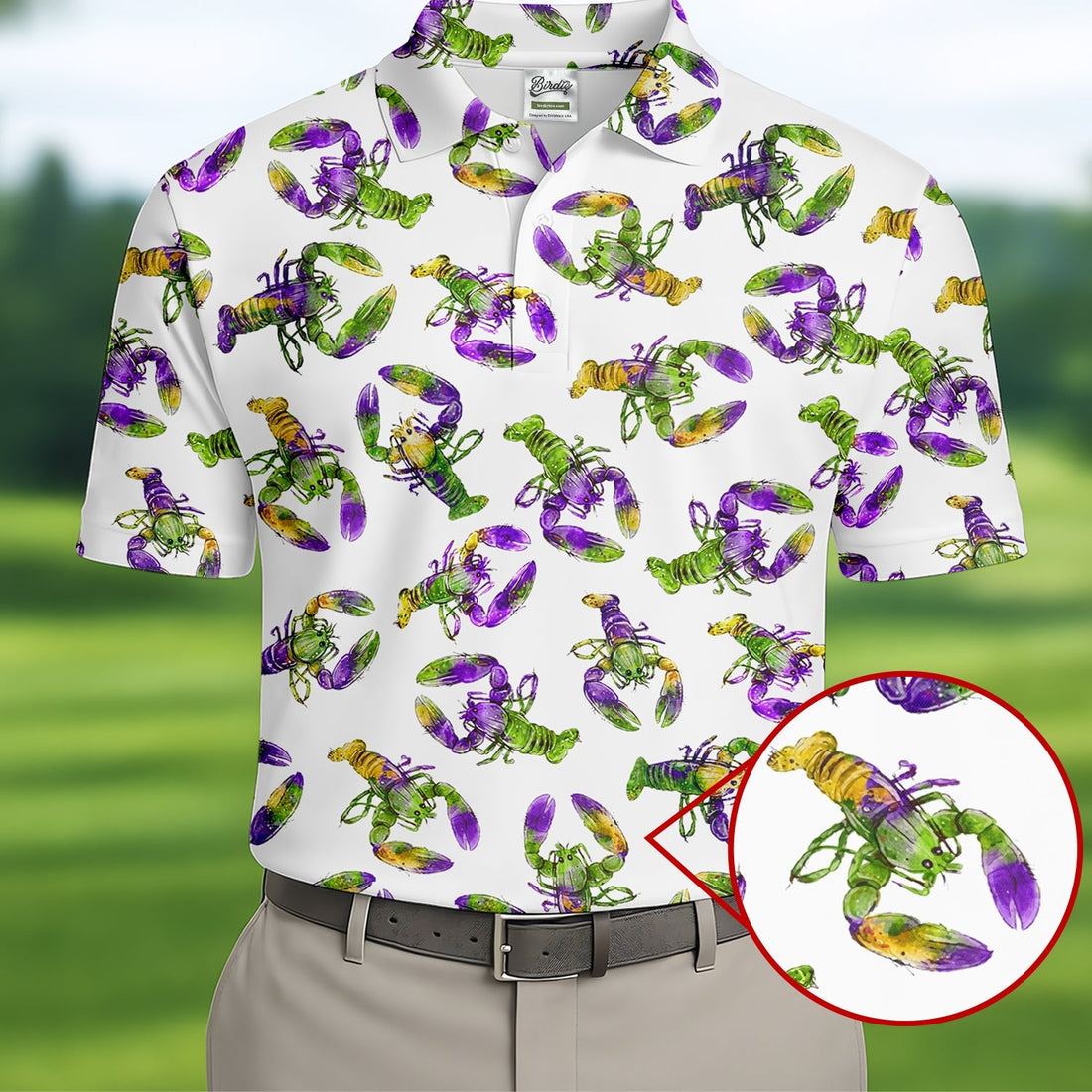 Purple Green Gold Crawfish Pattern Mardi Gras Golf Shirt, Polo ShirtFor Men, Golf Shirts For Men