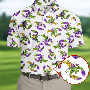 Purple Green Gold Crawfish Pattern Mardi Gras Golf Shirt, Polo ShirtFor Men, Golf Shirts For Men