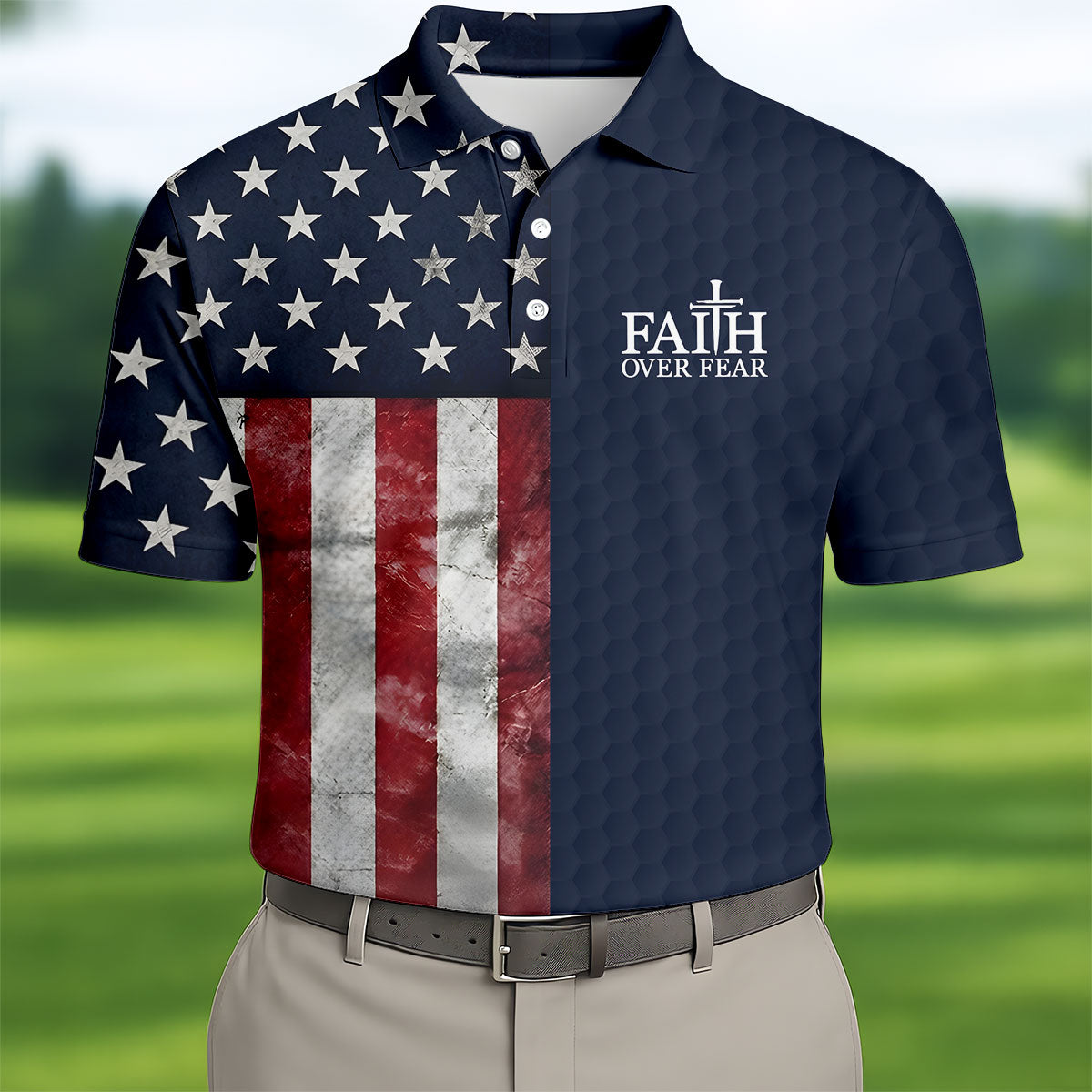 Faith Over Fear Patriotic Golf Shirt, 4th Of July Golf Shirt, 250 Celebration Golf Shirts For Men
