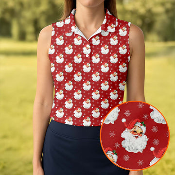 Vintage Santa Claus Red Christmas Women's Golf Tops, Christmas Golf Shirt, Ladies Golf Polos, Golfing Apparel