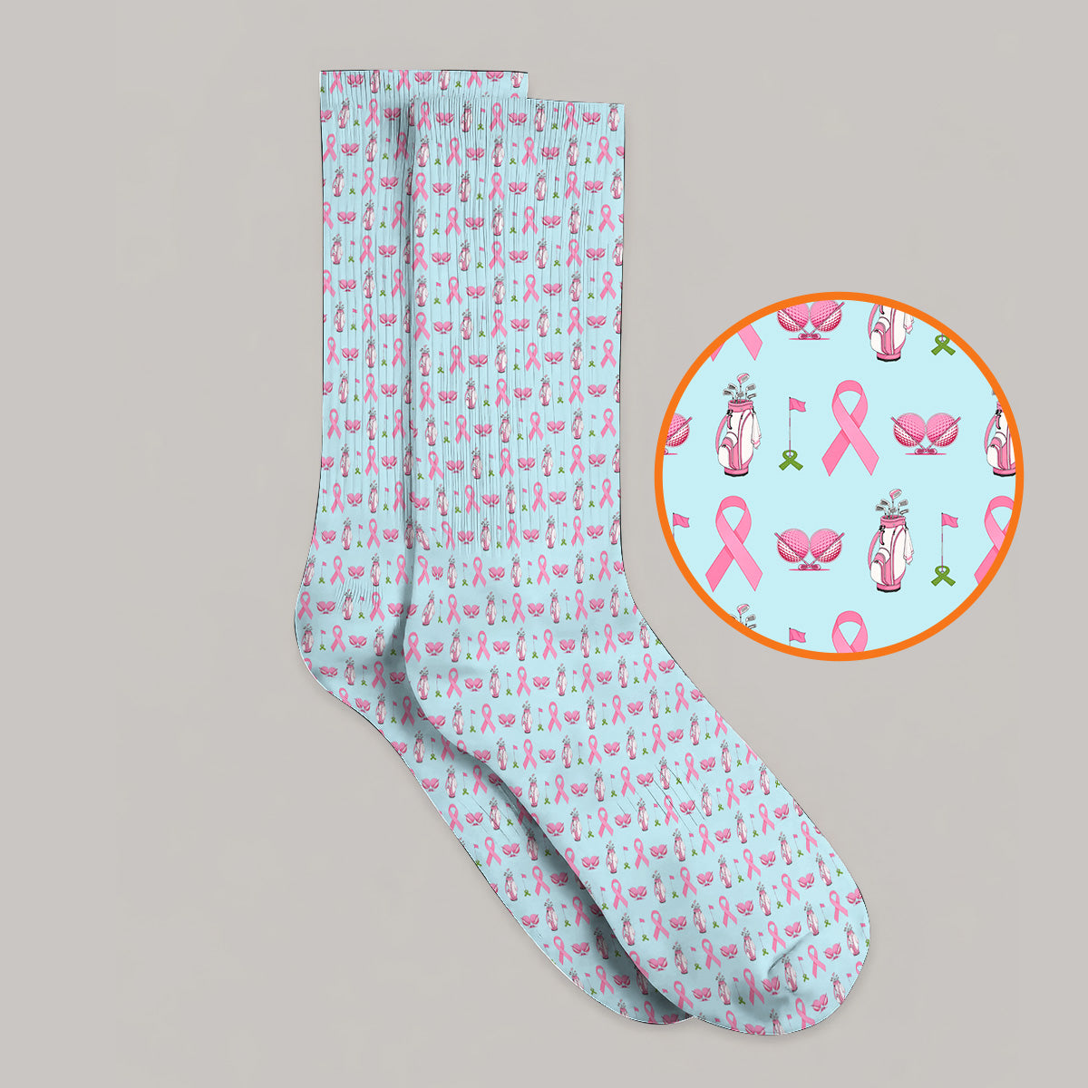Breast Cancer Pattern Golf Socks, Pink Ribbon Golf Sock for Golf Lovers, Support Breast Cancer Awareness Gift