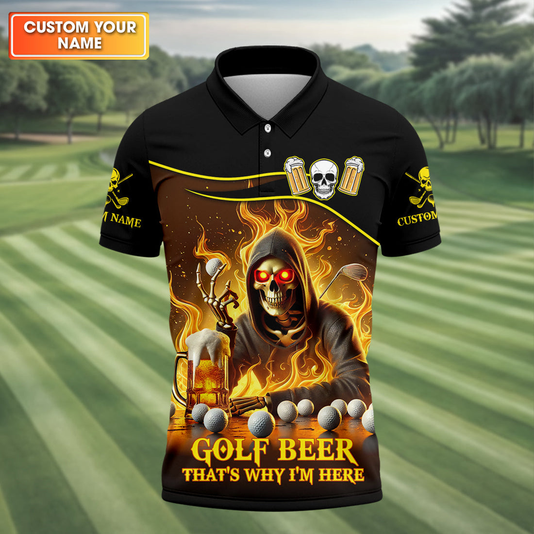 Golf Beer Custom Men's Golf Polo ShirtFunny Skull Golf Shirt, Dad Golf Gift