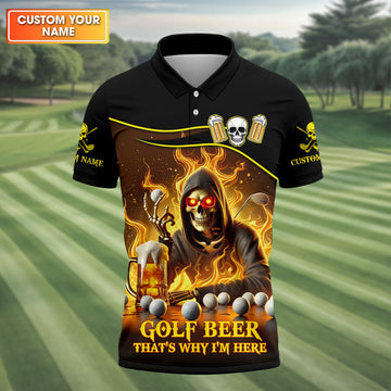 Golf Beer Custom Men's Golf Polo ShirtFunny Skull Golf Shirt, Dad Golf Gift