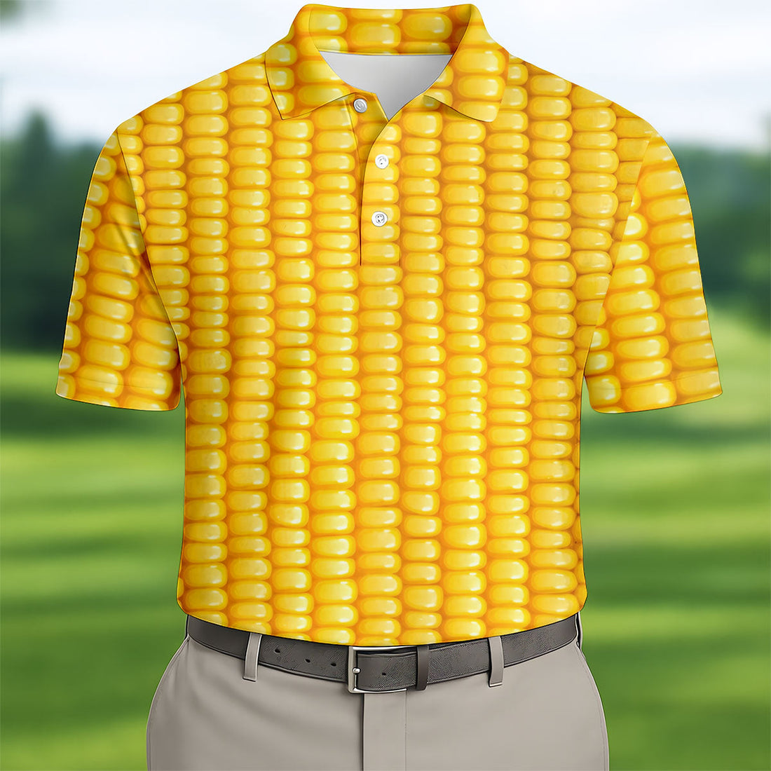 Realistic Sweet Corn Cob Print Design Hawaiian Golf Shirt, Golf Shirts For Men, Polo Shirts For Men