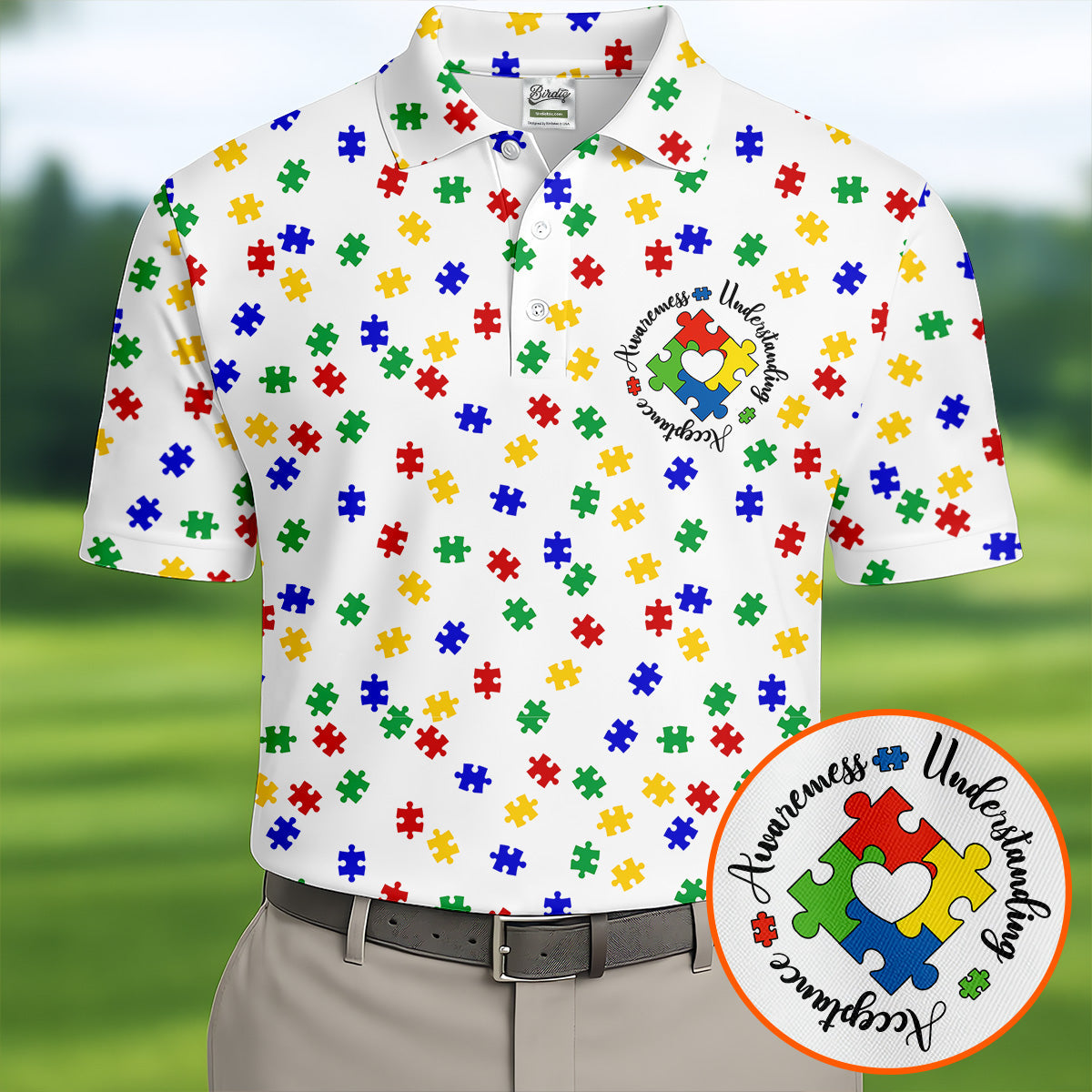 Awareness Understanding Acceptance Autism Puzzle Men's Polo ShirtAutism Awareness Shirt, Golf Shirts For Men