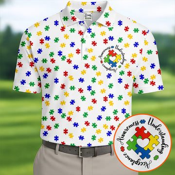 Awareness Understanding Acceptance Autism Puzzle Men's Polo ShirtAutism Awareness Shirt, Golf Shirts For Men