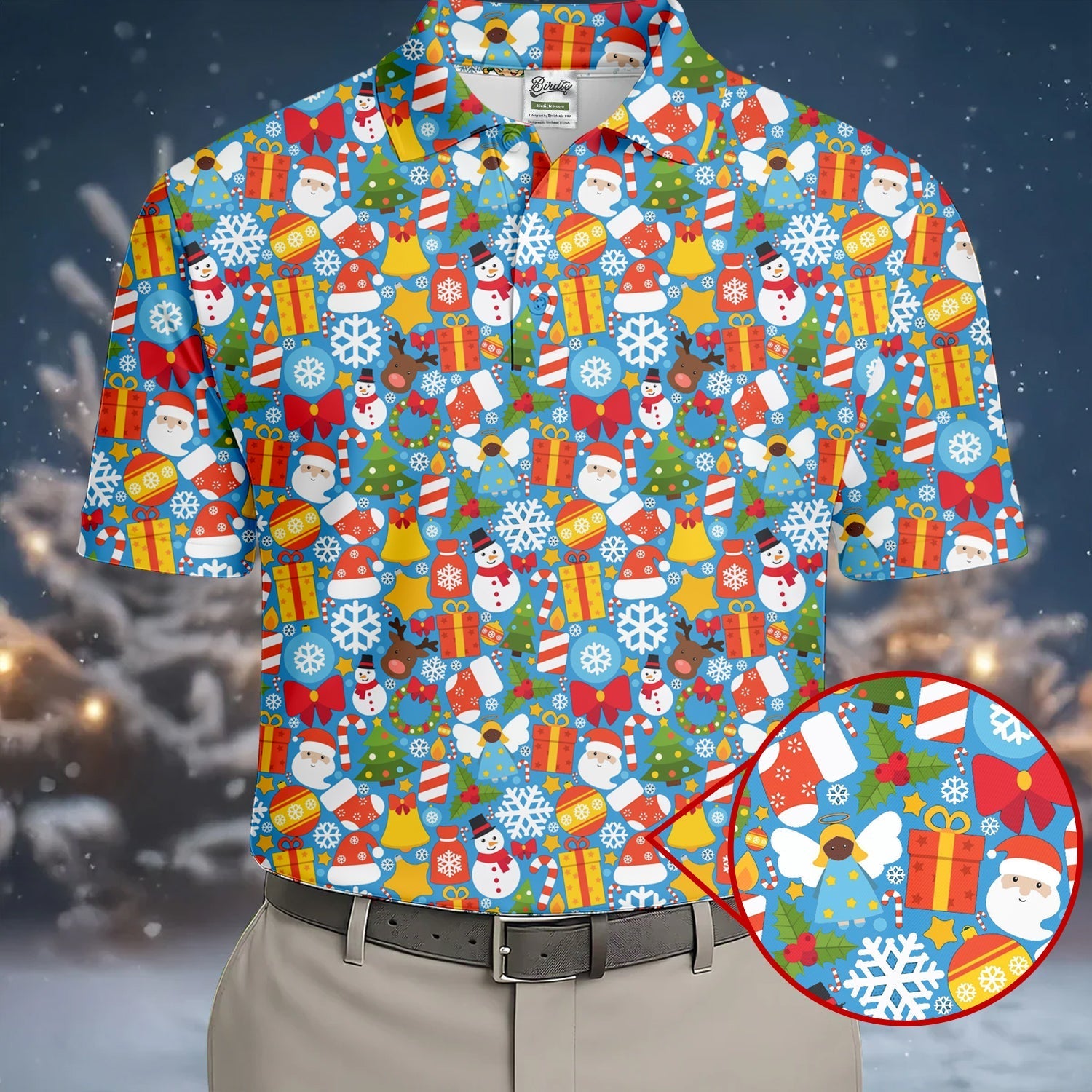 Festive Christmas Blue Golf Shirt, Christmas Golf Shirt, Polo ShirtFor Men, Golf Gift For Men, Golfing Apparel