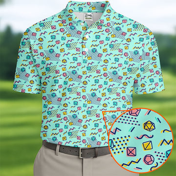 90s Dice Memphis Style Light Mint Green Cute Golf Shirt, Polo ShirtFor Men, Golf Shirts For Men