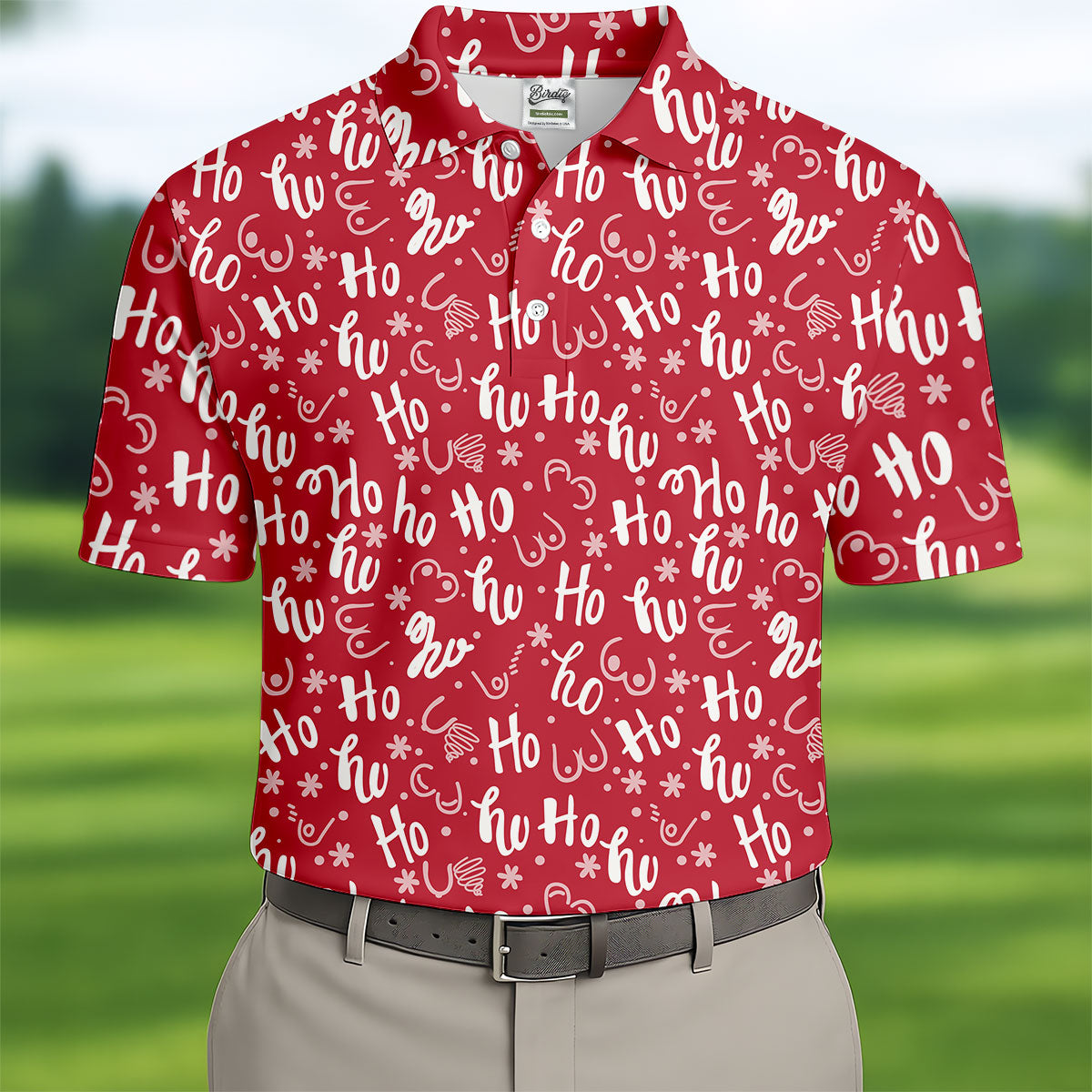 Funny Red Xmas Golf Tops For Men, Men's Funny Golf Shirts, Christmas Golf Gift, Polo ShirtFor Men