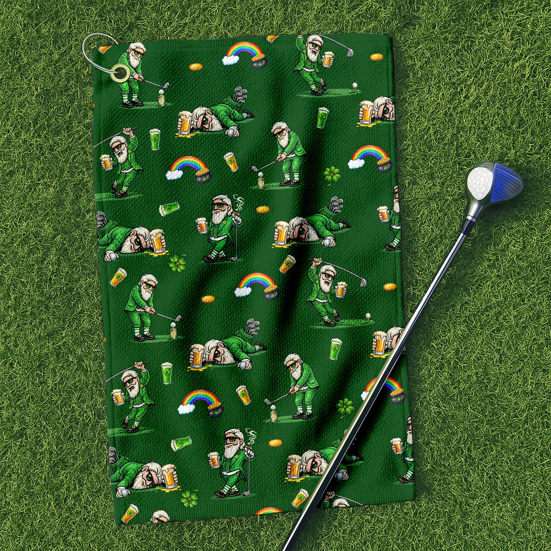 Green St. Patrick’s Day Leprechaun Golf Towel, Funny Golf Gift, Golf Accessories