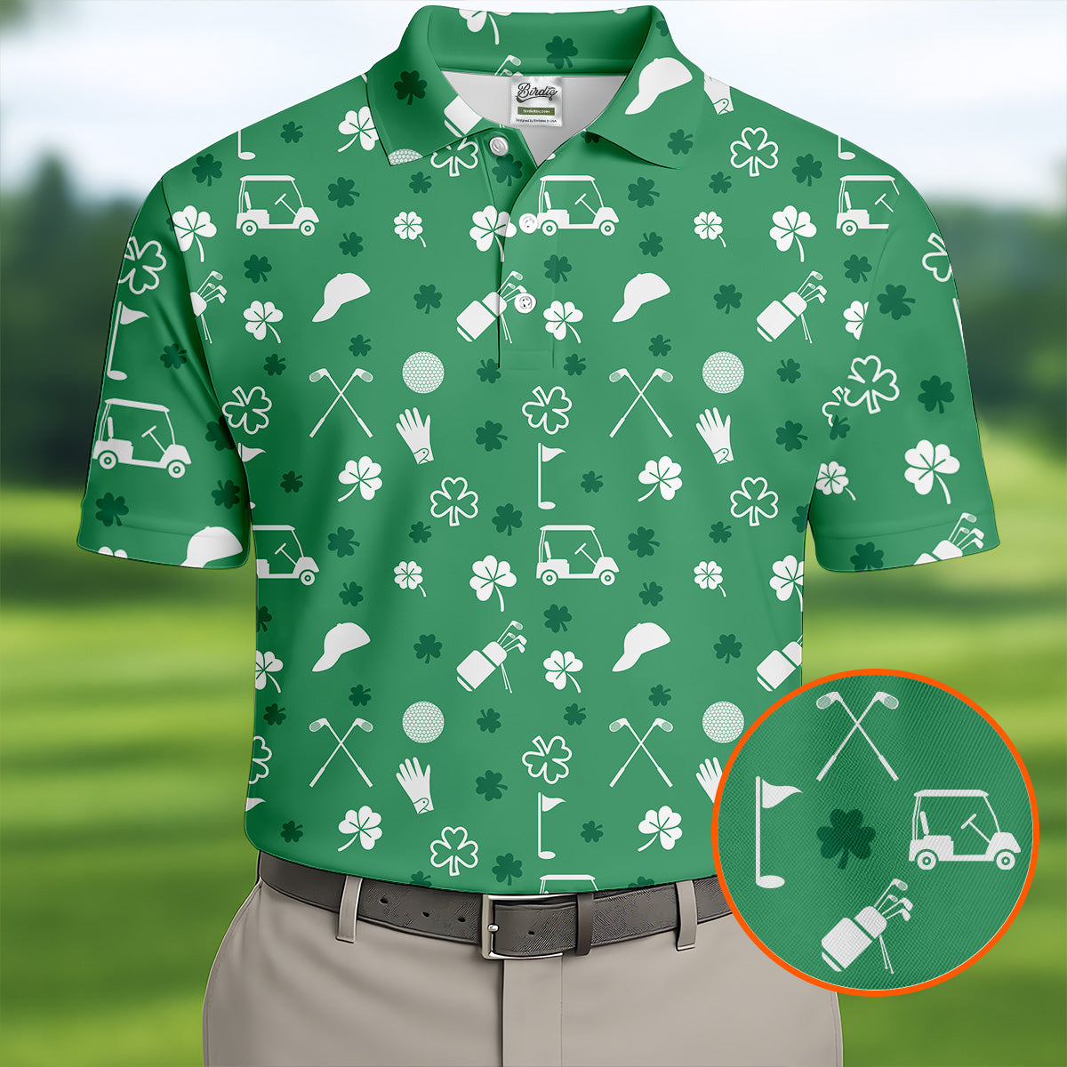 Golf Items Seamless Pattern St. Patrick’s Day Shamrock Golf Shirt, Polo ShirtFor Men, Golf Shirts For Men
