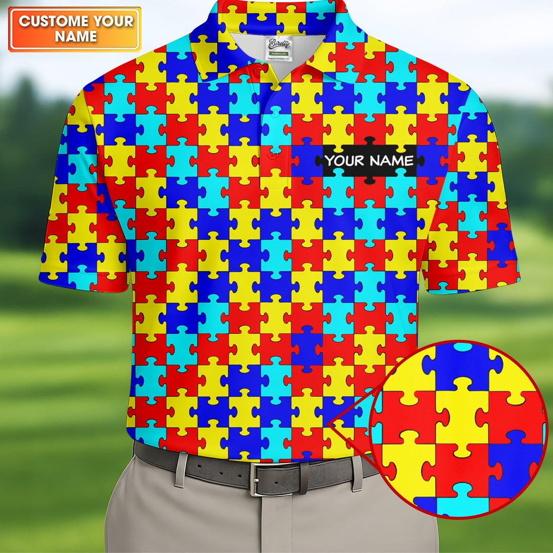 Autism Awareness Colorful Puzzle Pattern Golf Tops For Men, Polo ShirtFor Men, Golf Shirts For Men