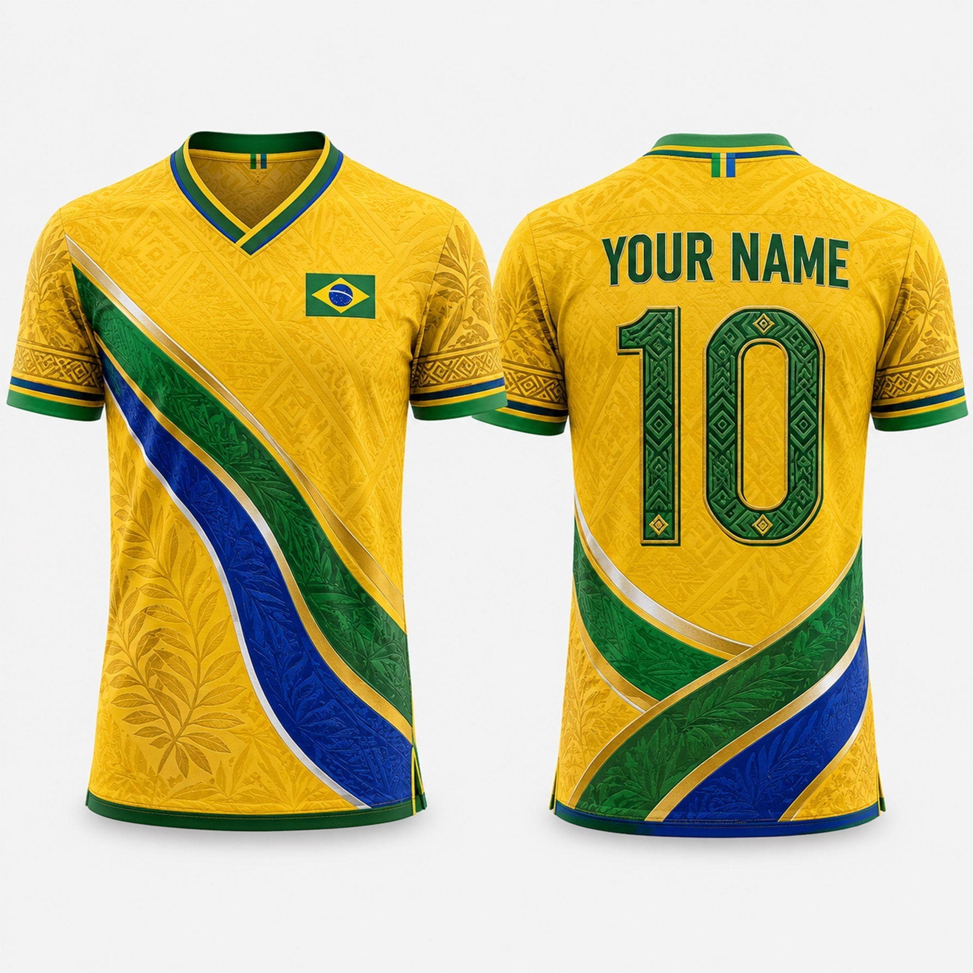Yellow Green Brazil Fooball Shirt, V-NeckMen Football Lover, Soccer Game Day Football Gifts