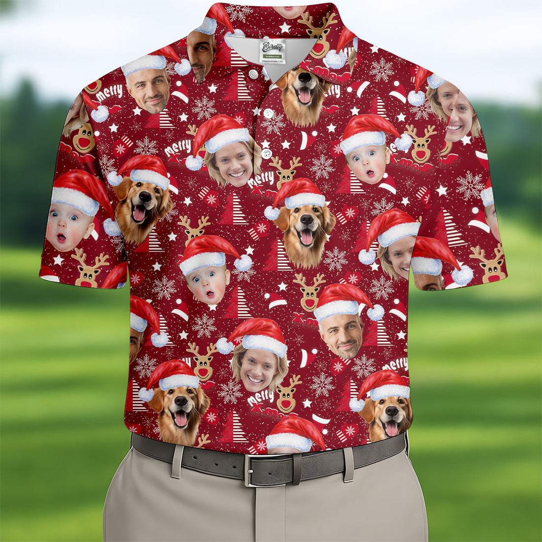 Custom Red Nose Reindeer Merry Xmas Red Golf Shirt, Christmas Golf Shirt, Polo ShirtFor Men, Golf Gift For Men