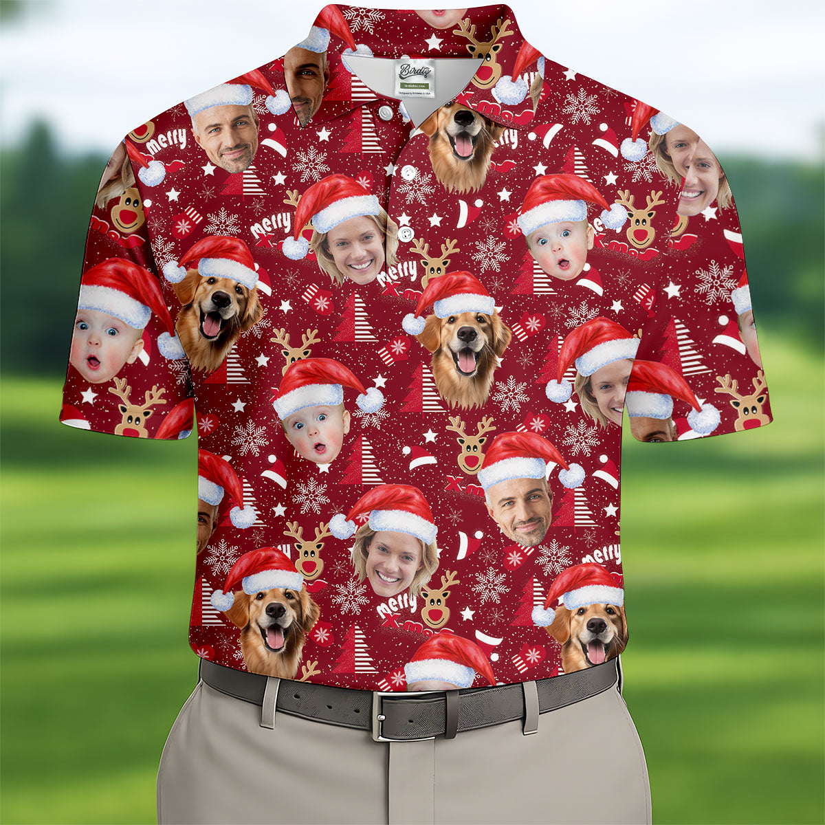 Custom Red Nose Reindeer Merry Xmas Red Golf Shirt, Christmas Golf Shirt, Polo ShirtFor Men, Golf Gift For Men