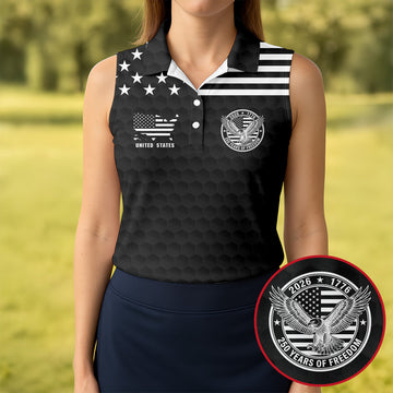 250 Years Of Freedom Golf Ball Pattern Black Golf Shirt, 4th Of July Patriotic Golf Shirt For Women