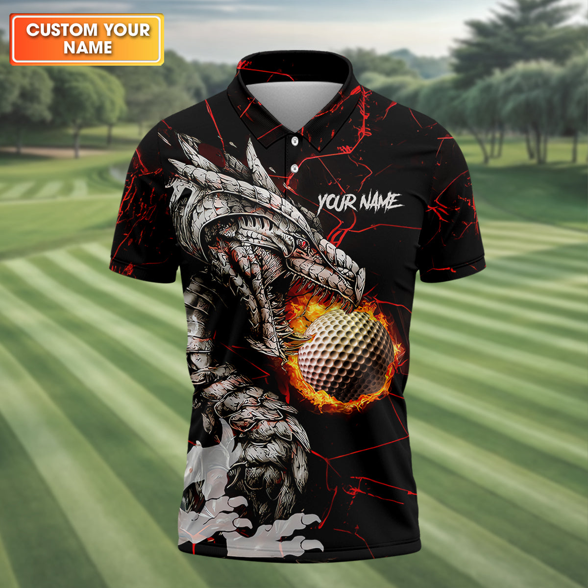 Flaming Dragon Custom Golf Polo ShirtDad Golf Gift, Golf Lover Gifts