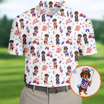 Par Then Bar Cute Dachshund Golf Pose 4th Of July Golf Shirts For Men, 250th Anniversary Patriotic Golf Shirt